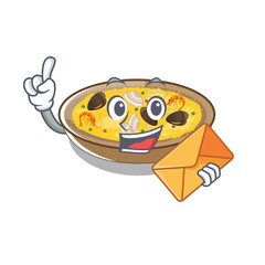 Sticker - With envelope spanish paella cooked in cartoon skillet