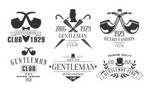 Gentleman Club Vintage Logo Templates Set, Fashion Club Retro Emblems Vector Illustration