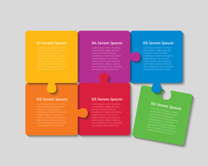 Wall Mural - Six jigsaw puzzle template process with text space