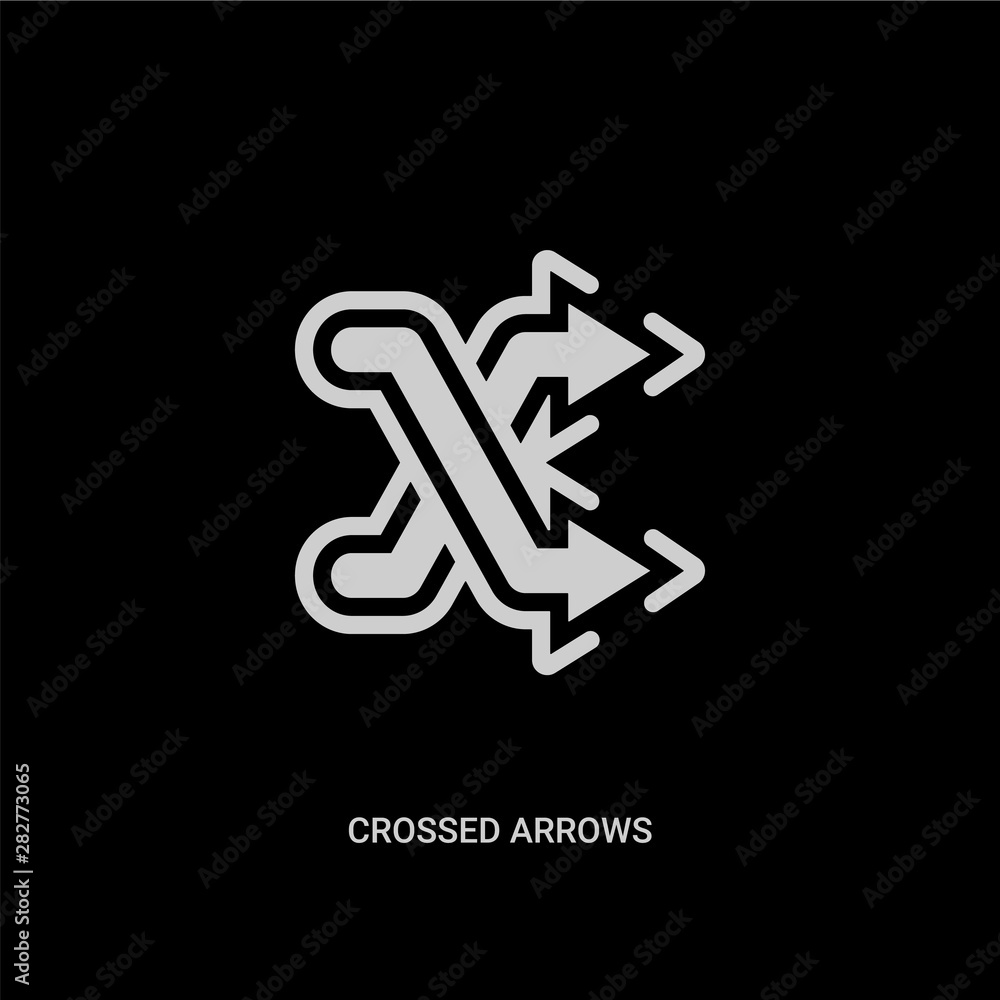 white crossed arrows vector icon on black background. modern flat ...
