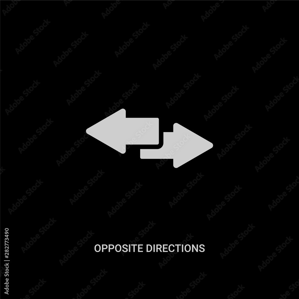 Oppoiste Direction white opposite directions vector icon on black background. modern flat ...