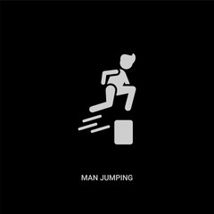 Wall Mural - white man jumping vector icon on black background. modern flat man jumping from people concept vector sign symbol can be use for web, mobile and logo.