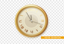 2020 New Year Gold Clock, Five Minutes To Midnight