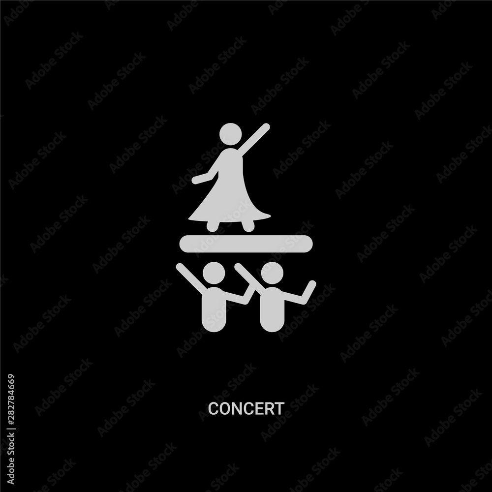 white concert vector icon on black background. modern flat concert from ...