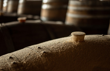 Wall Mural - old barrels of wine in a cellar