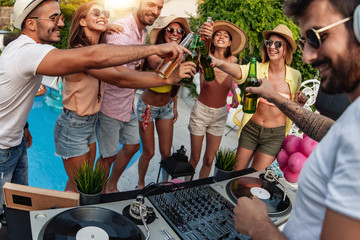 Canvas Print - Enjoying pool party with friends