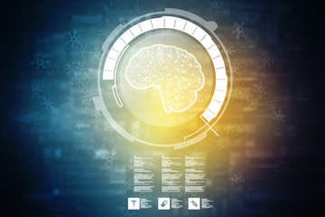 2d illustration concept of thinking, background with brain, abstract artificial intelligence. techno
