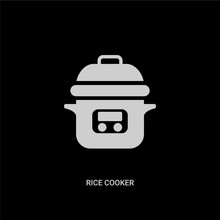 White Rice Cooker Vector Icon On Black Background. Modern Flat Rice Cooker From Electronic Devices Concept Vector Sign Symbol Can Be Use For Web, Mobile And Logo.