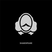 White Shakespeare Vector Icon On Black Background. Modern Flat Shakespeare From Education Concept Vector Sign Symbol Can Be Use For Web, Mobile And Logo.