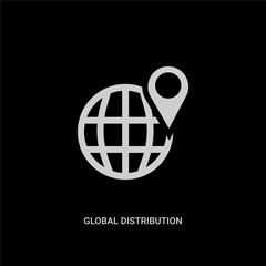  white global distribution vector icon on black background. modern flat global distribution from delivery and logistic concept vector sign symbol can be use for web, mobile and logo.