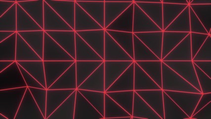 Wall Mural - Dark low poly displaced surface with red glowing lines