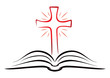 Open book with shining Christian cross inside
