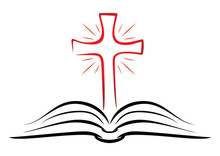 Open Book With Shining Christian Cross Inside
