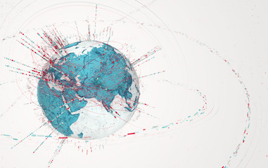 Leinwandbilder - 3d data globe - abstract illustration of a scientific technology data network surrounding planet earth conveying connectivity, complexity and data flood of modern digital age