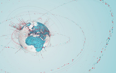Leinwandbilder - 3d data globe - abstract illustration of a scientific technology data network surrounding planet earth conveying connectivity, complexity and data flood of modern digital age