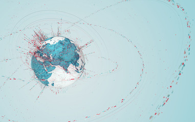 Poster - 3d data globe - abstract illustration of a scientific technology data network surrounding planet earth conveying connectivity, complexity and data flood of modern digital age