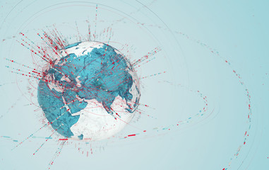 Leinwandbilder - 3d data globe - abstract illustration of a scientific technology data network surrounding planet earth conveying connectivity, complexity and data flood of modern digital age