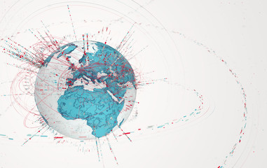 Leinwandbilder - 3d data globe - abstract illustration of a scientific technology data network surrounding planet earth conveying connectivity, complexity and data flood of modern digital age