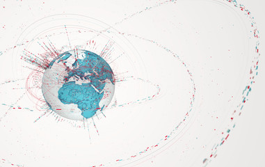 Sticker - 3d data globe - abstract illustration of a scientific technology data network surrounding planet earth conveying connectivity, complexity and data flood of modern digital age