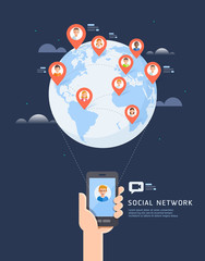 Wall Mural - social network global communication flat vector illustration.
