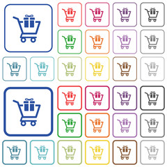 Poster - Gift shopping outlined flat color icons