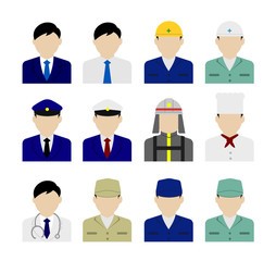 Canvas Print - Young male worker avatar flat illustration (upper body) set ( person in a costume )