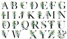 Floral Alphabet, Letters Set With Watercolor Flowers And Leaf. Monogram Initials Perfectly For Wedding Invitations, Greeting Card, Logo, Poster And Other Design. Holiday Decoration Hand Painting. 
