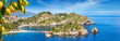 Panoramic view of Isola Bella, small island near Taormina, Sicily, Italy