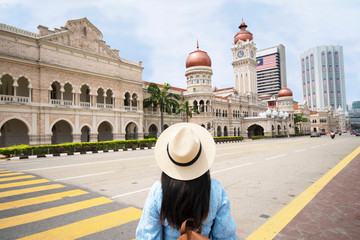 Tourist is sightseeing at The Sultan Abdul Samad building is located in front of the Merdeka Square in Jalan Raja,Kuala Lumpur Malaysia.