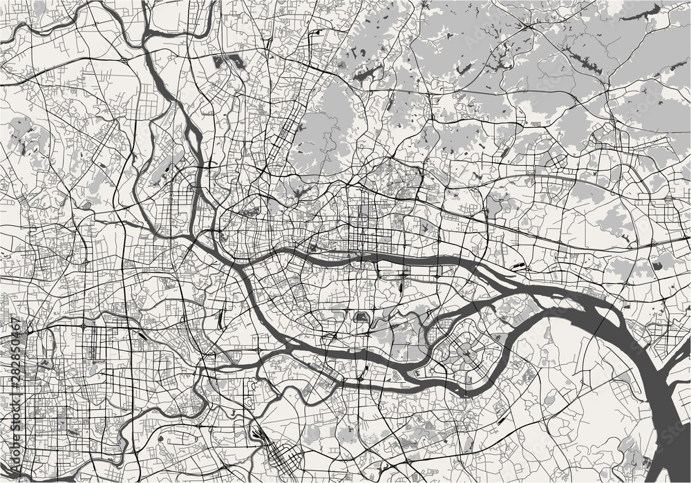map of the city of Guangzhou, China - obrazy, fototapety, plakaty 