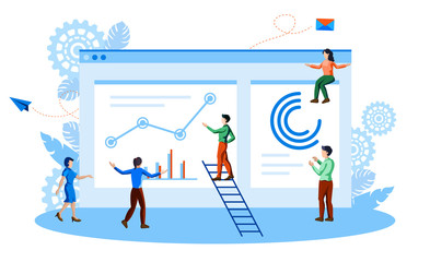 team working on web, online software