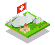 Swiss Concept Banner. Isometric Banner Of Swiss Vector Concept For Web, Giftcard And Postcard