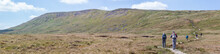 Panorama Of Walkers Ascending Whernside In The Yorkshire Dales, England, UK