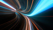canvas print picture - 3D Rendering of abstract fast moving stripe lines with glowing sun light flare. High speed motion blur. Concept of leading in business, Hi tech products, warp speed wormhole science.