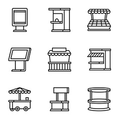 Modern street shop icon set. Outline set of 9 modern street shop vector icons for web design isolated on white background