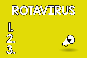 Word writing text Rotavirus. Business concept for Leading cause of severe diarrhea and dehydration in children.