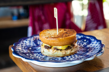 Wall Mural - Breakfast sandwich on a plate