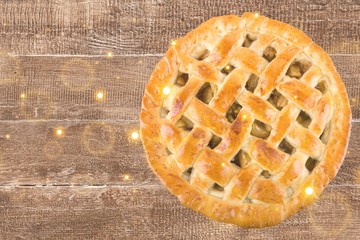 Wall Mural - Delicious baked pie, top view on white background