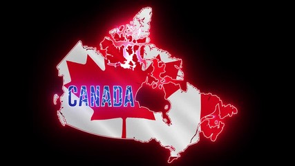 Wall Mural - Canada map with neon light. Creative glow animation, Canada outline with flag.