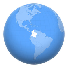 Wall Mural - Colombia on the globe. Earth centered at the location of the Republic of Colombia. Map of Colombia. Includes layer with capital cities.