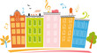 © aleutie - Banner for a block or neighborhood party with multi colored houses, EPS 8 vector illustration