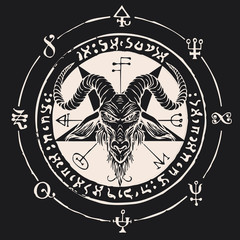 Sticker - head of a horned goat and pentagram