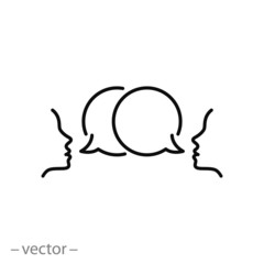 bubble speech icon, talk ballon, people with dialog speech bubble, line symbol on white background -