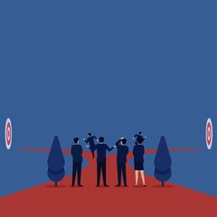 Business team confuse choose target and path to it.
