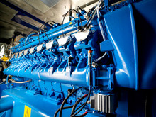 Engine Of CHP Unit. Diesel And Gas Industrial Electric Generator.