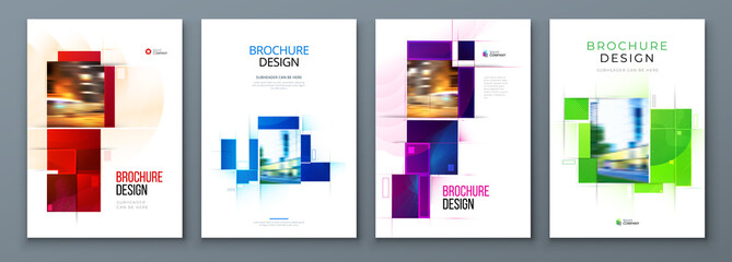 Wall Mural - Set of Brochure Cover Template Layout Design. Corporate business annual report, catalog, magazine, flyer mockup. Creative modern bright concept with square shape