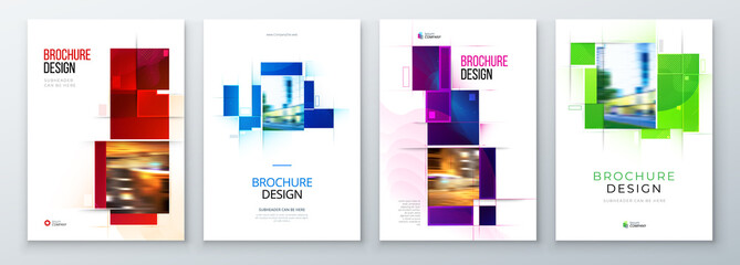 Set of Brochure Cover Template Layout Design. Corporate business annual report, catalog, magazine, flyer mockup. Creative modern bright concept with square shape