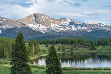 Colorado mountain landscape with trees and Little Molas Lake in the San Juan Mountains