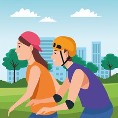 Sticker - Young couple doing exercise cartoon