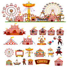 Circus Theme Objects And Children Isolated